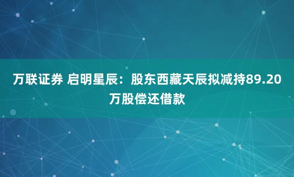 万联证券 启明星辰:股东西藏天辰拟减持89.20万股偿还借款